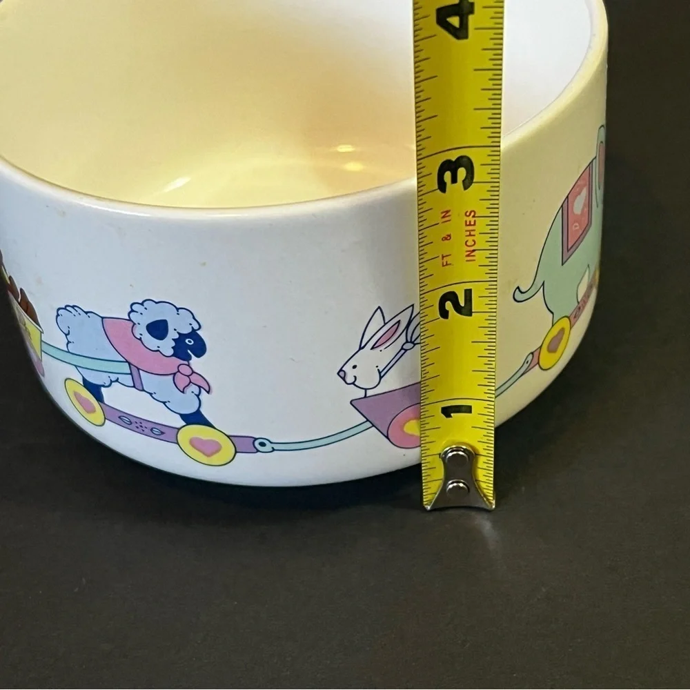 Vintage 1980s Animal Circus Train Wagon Bowl Pastel Retro Ceramic Nursery